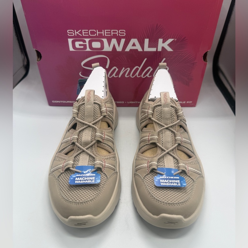 NWT Woman’s Skechers Go Walk Flex Closed Toe Sandals, Size 8M, Taupe Color